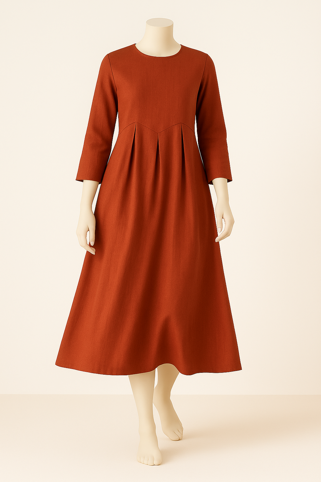 Pure Linen Classic Pleated Dress for Summer