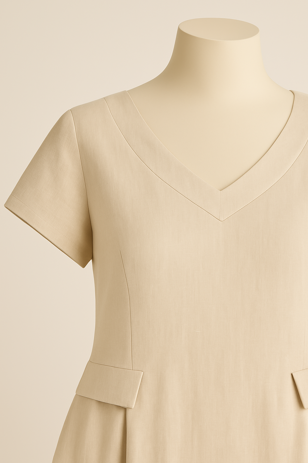 Pure Linen Beige Duchess Midi Dress
