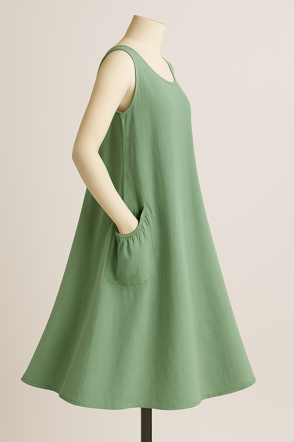Pure Linen Green Pocket Maxi Dress