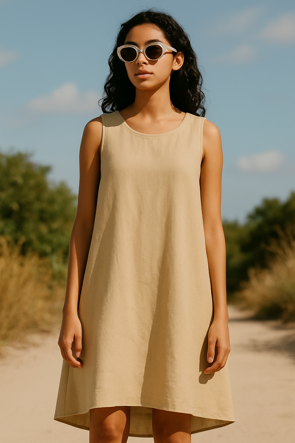 100% Linen Sleeveless Midi Dress