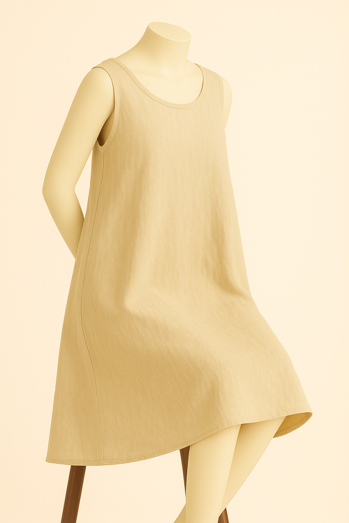 100% Linen Beige Sleeveless Midi Dress