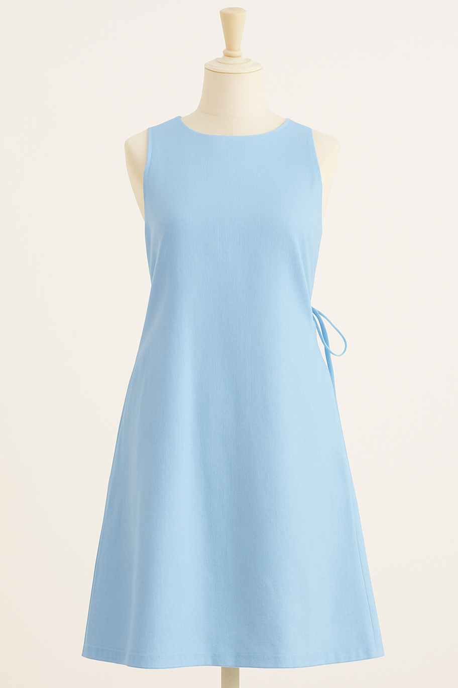 Pure Linen Light Blue Tie Waist Short Dress