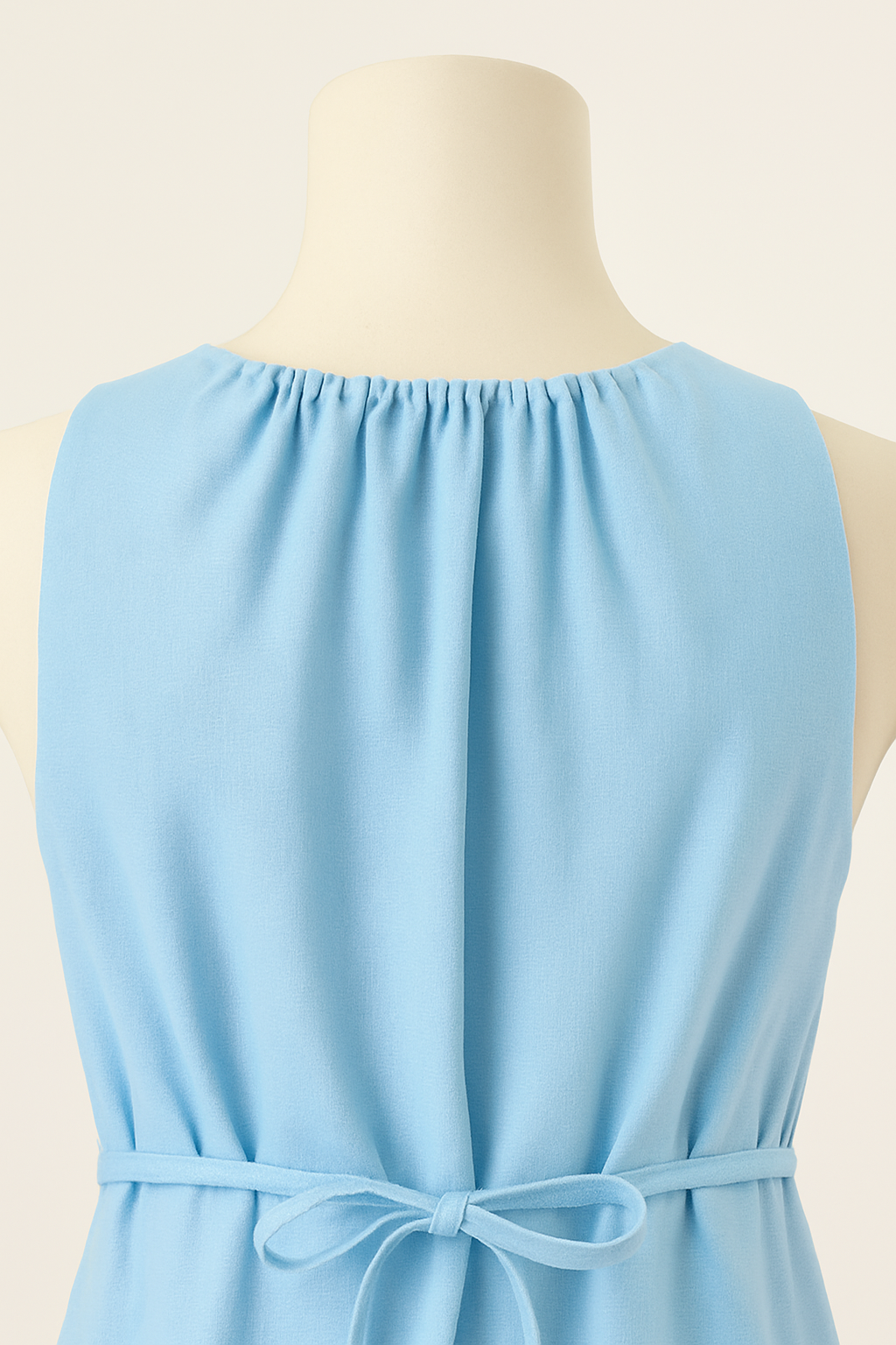 Pure Linen Light Blue Tie Waist Short Dress