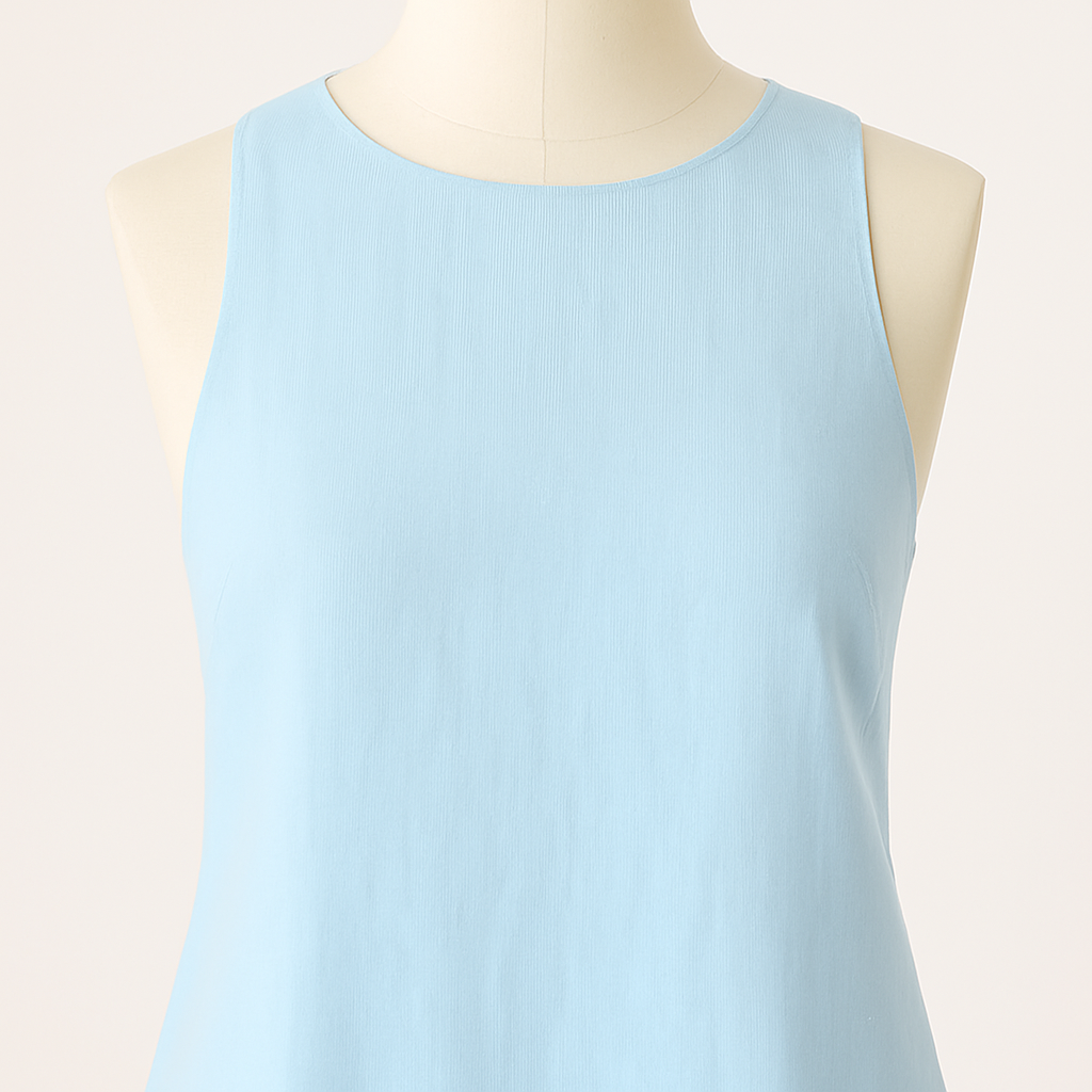 Pure Linen Light Blue Tie Waist Short Dress