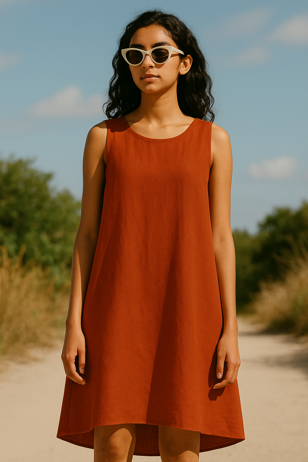 100% Linen Sleeveless Midi Dress