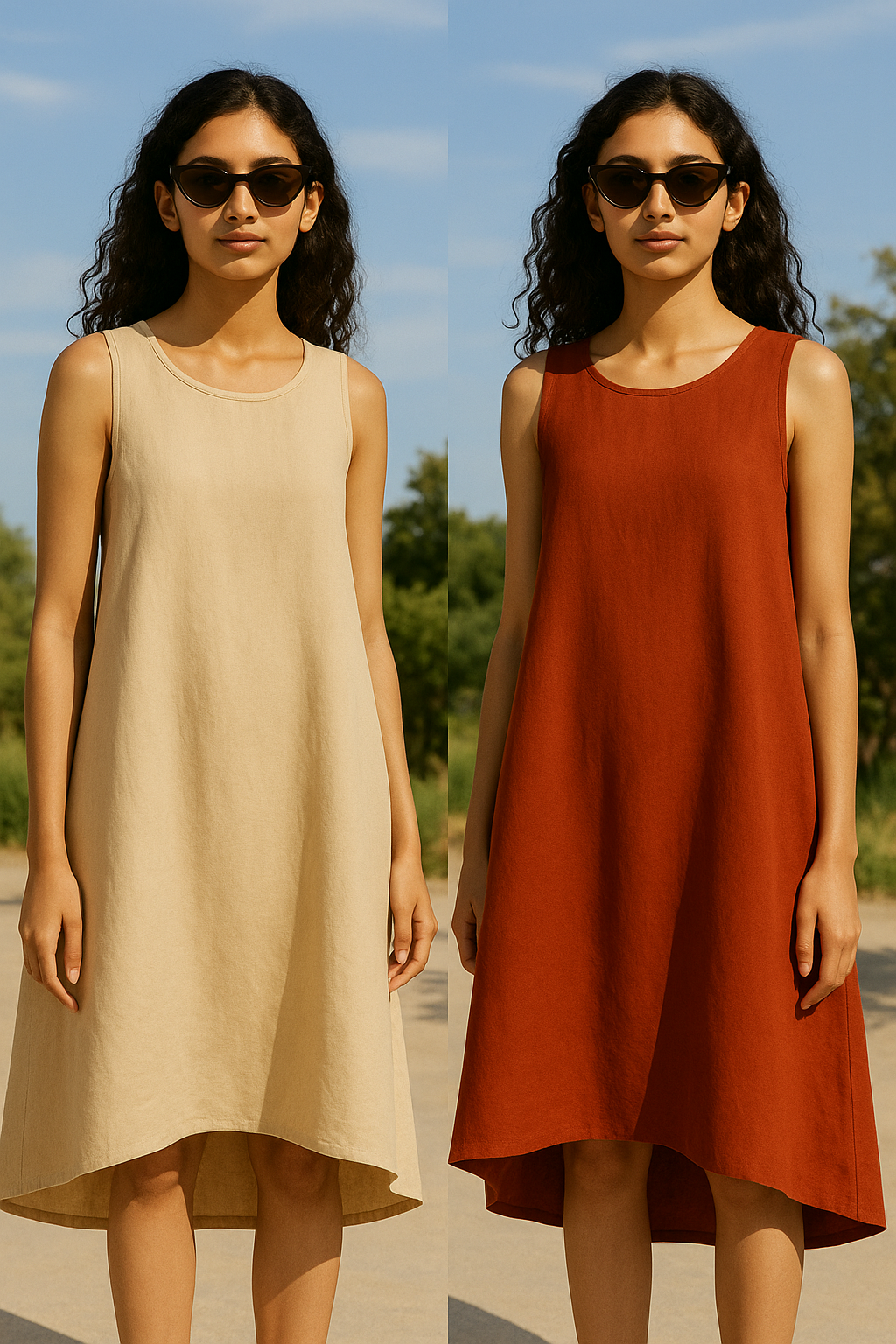 100% Linen Sleeveless Midi Dress