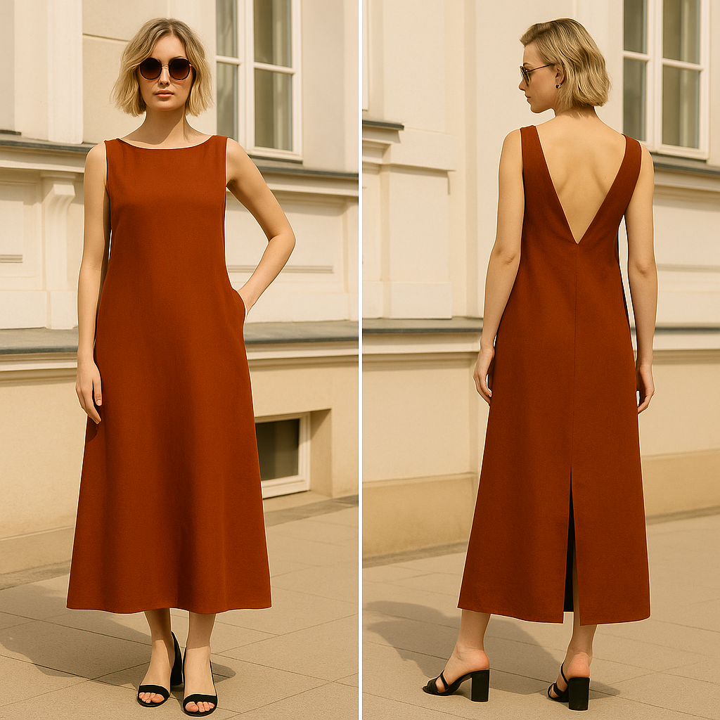 Pure Linen Low Back Dress with Pockets for All time Wear
