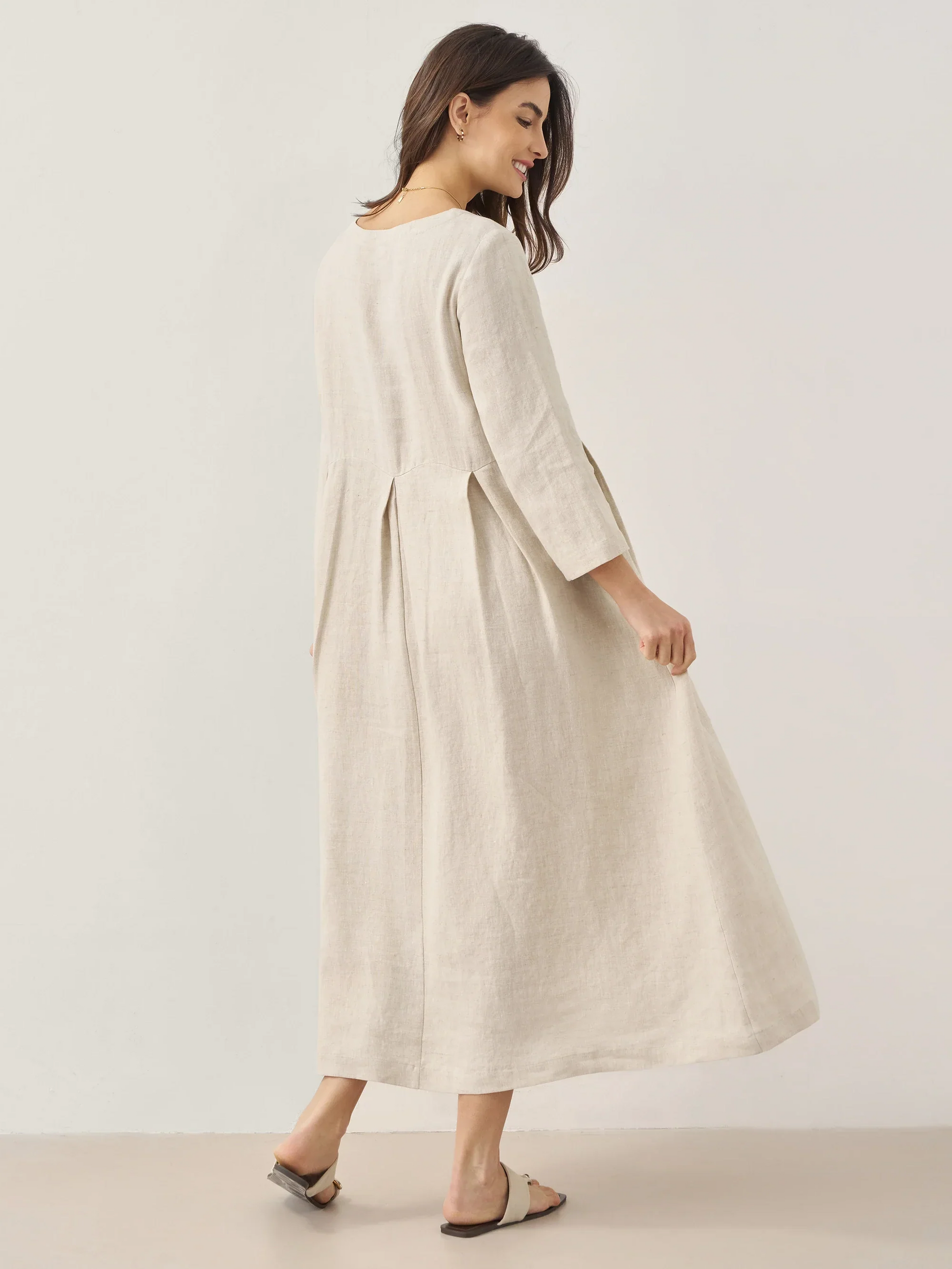 Pure Linen Classic Pleated Dress for Summer