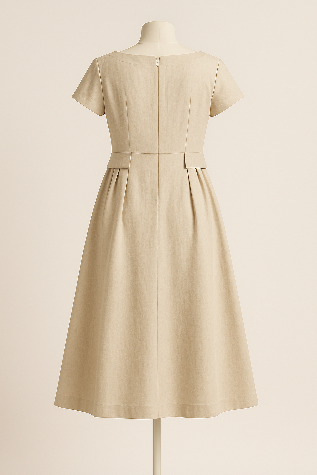 Pure Linen Beige Duchess Midi Dress