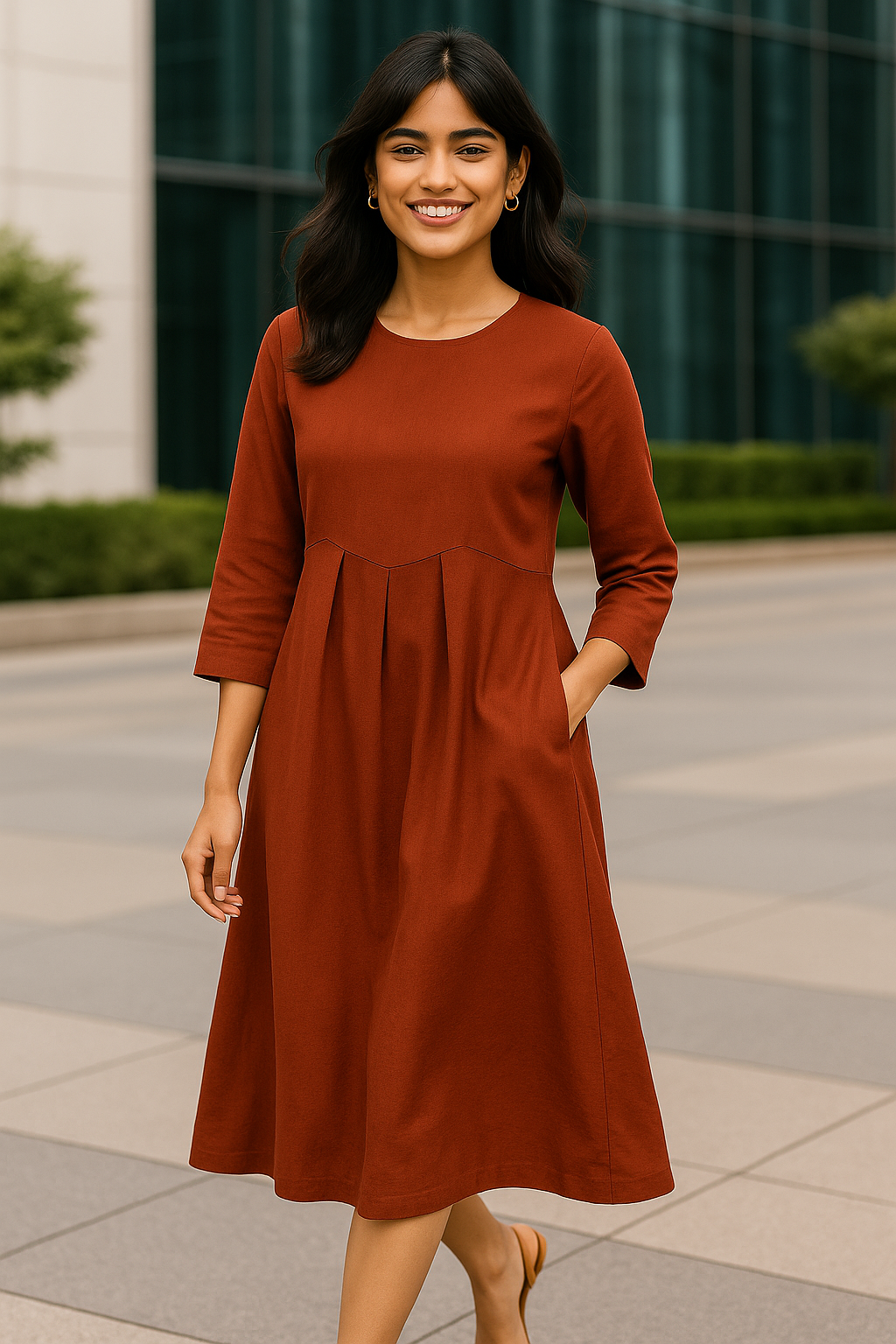 Pure Linen Classic Pleated Dress for Summer