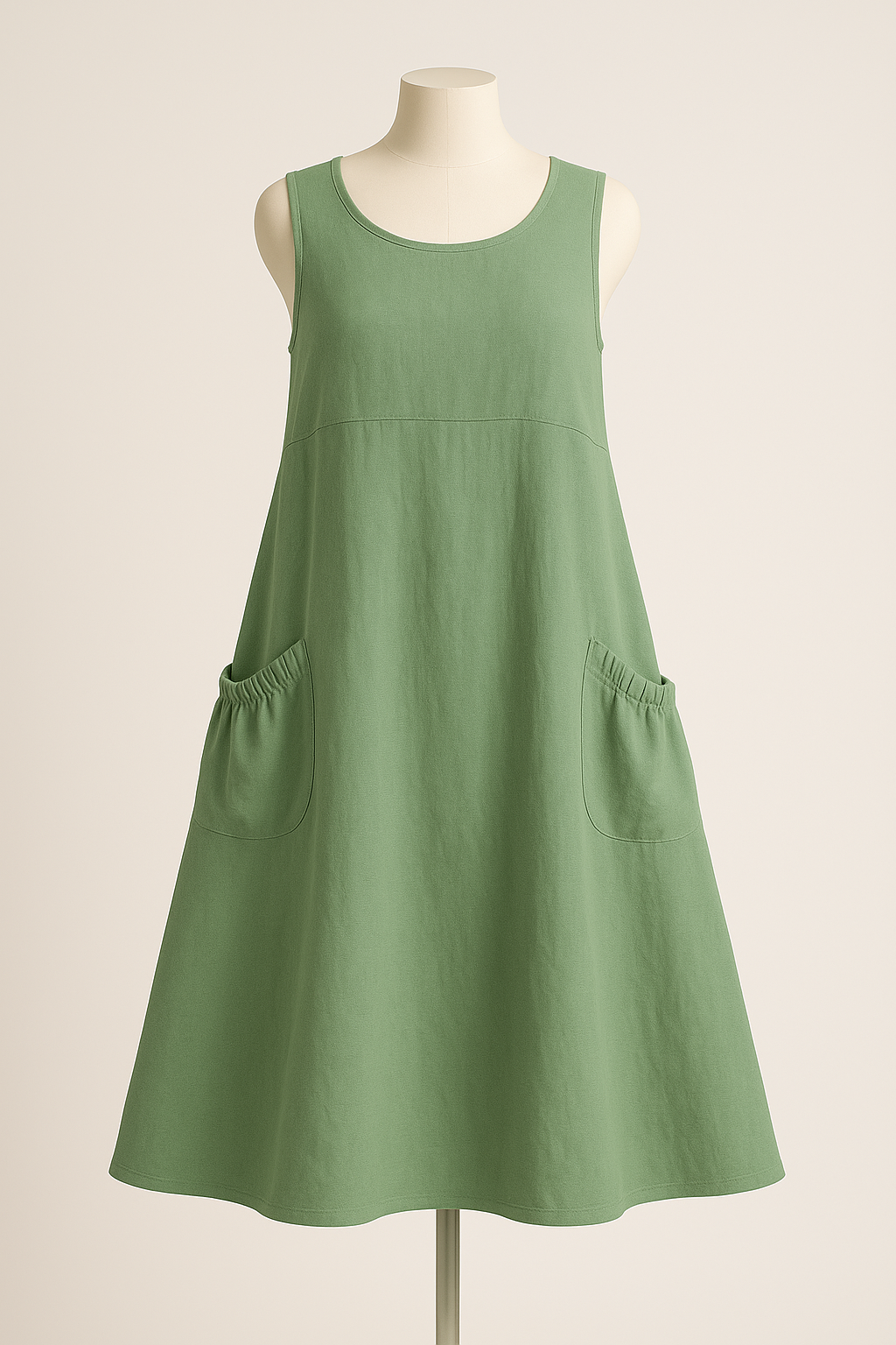 Pure Linen Green Pocket Maxi Dress